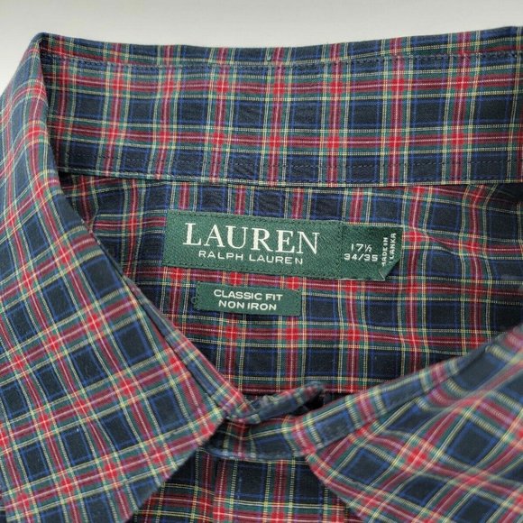 Lauren Ralph Lauren Shirt Mens XL Plaid Multicolor Button Up 17 1/2 34 35 - Picture 3 of 5